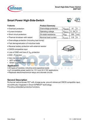 BSP742T datasheet - Smart High-Side Power Switch