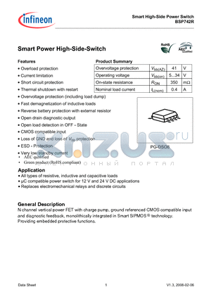 BSP742R datasheet - Smart High-Side Power Switch