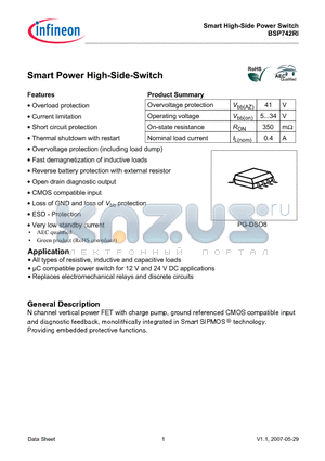 BSP742RI datasheet - Smart High-Side Power Switch