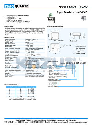 3GDWG-A-80M-60.000 datasheet - 8 pin Dual-in-Line VCXO