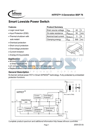 BSP78 datasheet - Smart Lowside Power Switch
