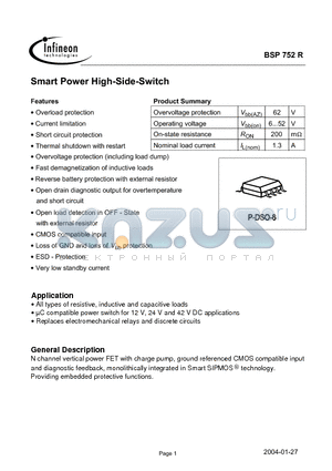 BSP752R datasheet - Smart Power High-Side-Switch