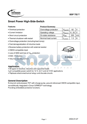 BSP752T datasheet - Smart Power High-Side-Switch