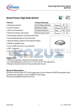 BSP752T datasheet - Smart High-Side Power Switch