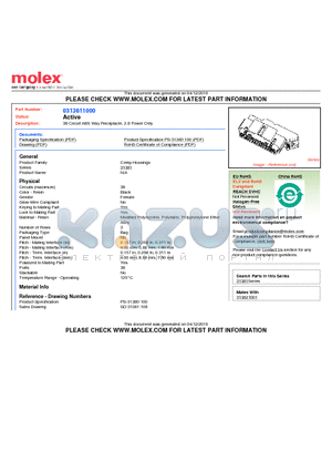 0313811000 datasheet - 38 Circuit ABS Way Receptacle, 2.8 Power Only