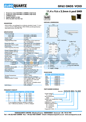 3GF62B-80M-76.000 datasheet - 11.4 x 9.6 x 2.5mm 6 pad SMD