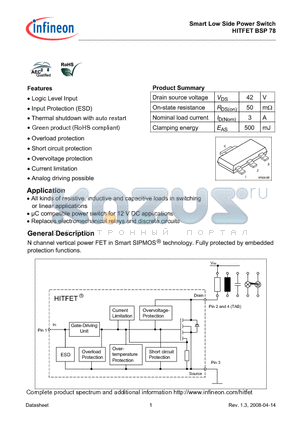 BSP78_08 datasheet - Smart Low Side Power Switch