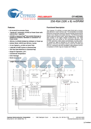 CY14E256L-SZ25XCT datasheet - 256-Kbit (32K x 8) nvSRAM