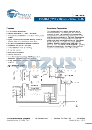 CY14E256LA datasheet - 256-Kbit (32 K  8) Nonvolatile SRAM