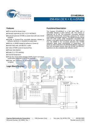 CY14E256LA-SZ25XI datasheet - 256-Kbit (32 K  8) nvSRAM