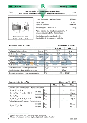 BSR13 datasheet - Surface mount Si-Epitaxial PlanarTransistors