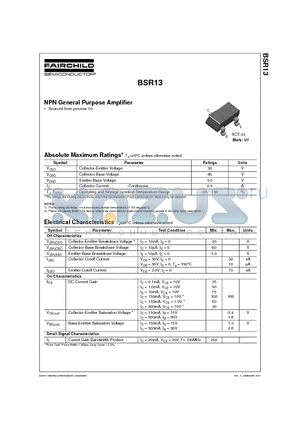 BSR13 datasheet - NPN General Purpose Amplifier