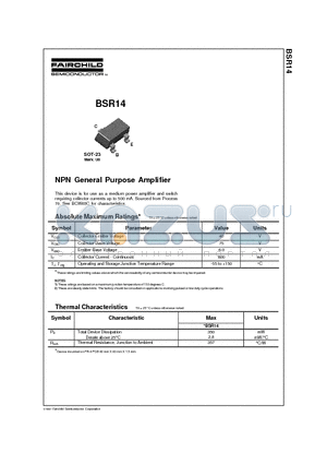 BSR14 datasheet - NPN General Purpose Amplifier