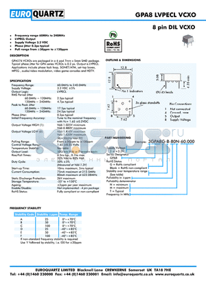 3GP8-F-80T-60.000 datasheet - 8 pin DIL VCXO