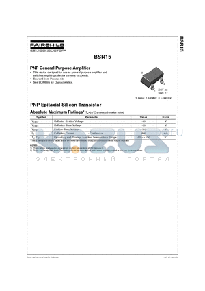BSR15 datasheet - PNP General Purpose Amplifier