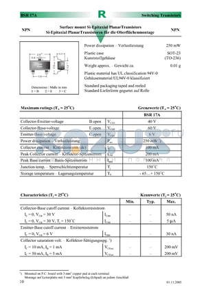 BSR17A datasheet - Surface mount Si-Epitaxial PlanarTransistors