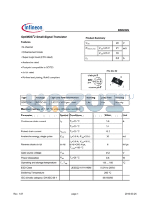 BSR202N datasheet - OptiMOS2 Small-Signal-Transistor