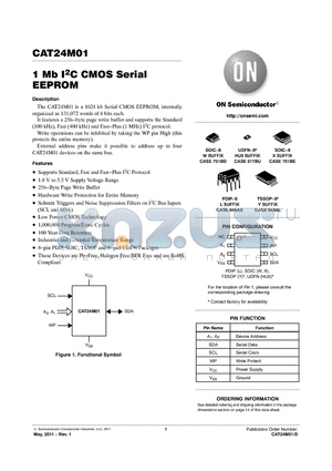 CAT24M01WI-GT3 datasheet - 1 Mb I2C CMOS Serial EEPROM 256Byte Page Write Buffer