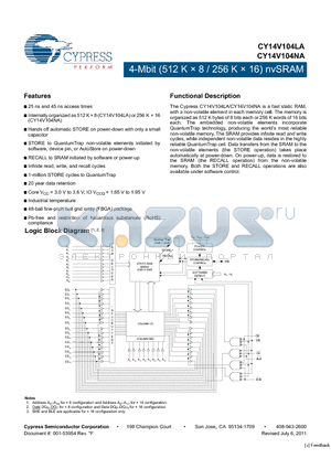 CY14V104NA-BA25XI datasheet - 4-Mbit (512 K x 8 / 256 K x 16) nvSRAM 25 ns and 45 ns access times