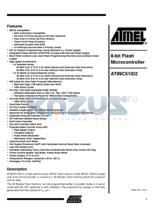 AT89C51ID2-SLSIM datasheet - 8-bit Flash Microcontroller