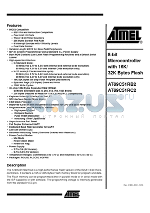 AT89C51RB2-RLTUL datasheet - 8-bit Microcontroller with 16K/ 32K Bytes Flash