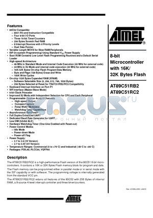 AT89C51RB2-RLTIL datasheet - 8-bit Microcontroller with 16K/ 32K Bytes Flash