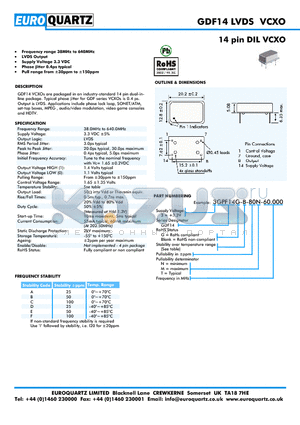 3GPF14-B-80N-60.000 datasheet - 14 pin DIL VCXO