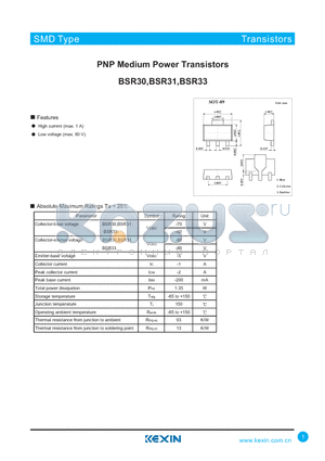 BSR33 datasheet - PNP Medium Power Transistors