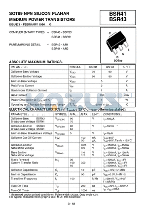 BSR43 datasheet - SOT89 NPN SILICON PLANAR MEDIUM POWER TRANSISTORS