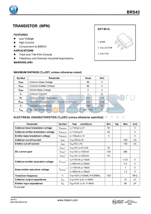 BSR43 datasheet - TRANSISTOR (NPN)