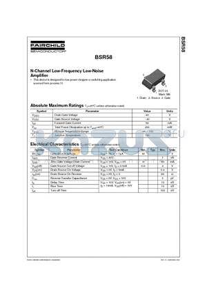 BSR58 datasheet - N-Channel Low-Frequency Low-Noise Amplifier