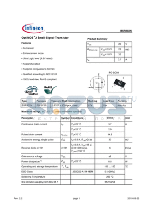 BSR802N datasheet - OptiMOS2 Small-Signal-Transistor