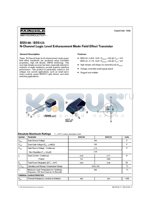 BSS123 datasheet - N-Channel Logic Level Enhancement Mode Field Effect Transistor