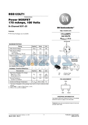 BSS123LT3 datasheet - Power MOSFET 170 mAmps, 100 Volts