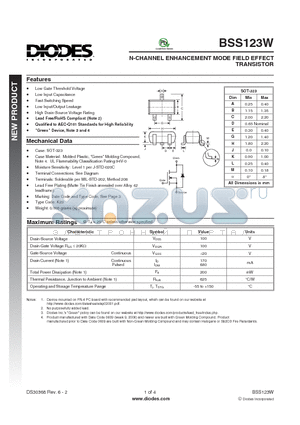 BSS123W-7-F datasheet - N-CHANNEL ENHANCEMENT MODE FIELD EFFECT TRANSISTOR