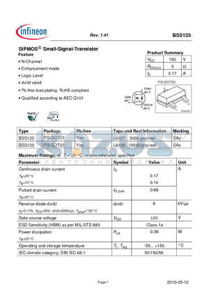 BSS123_10 datasheet - SIPMOS Small-Signal-Transistor