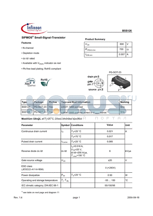 BSS126_09 datasheet - SIPMOS Small-Signal-Transistor