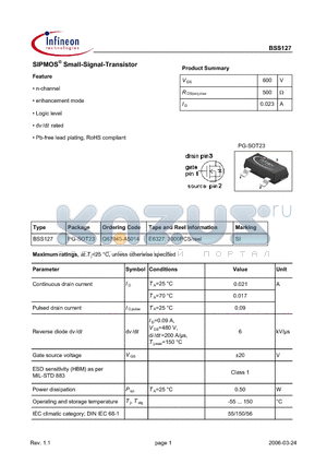 BSS127 datasheet - SIPMOS^ Small-Signal-Transistor