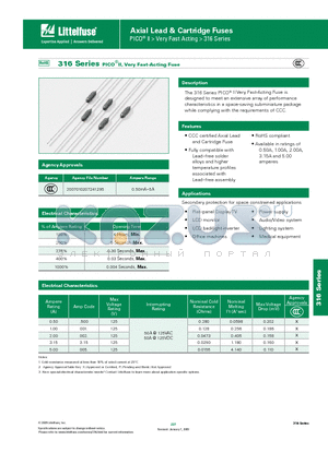 0316.500NRT1 datasheet - 316 Series PICO^II, Very Fast-Acting Fuse