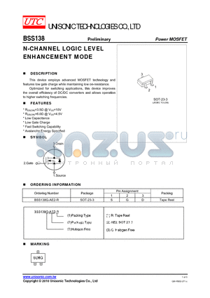 BSS138G-AE2-R datasheet - N-CHANNEL LOGIC LEVEL ENHANCEMENT MODE