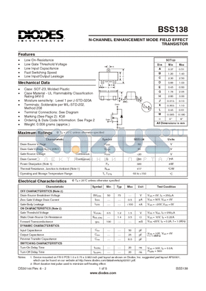 BSS138 datasheet - N-CHANNEL ENHANCEMENT MODE FIELD EFFECT TRANSISTOR