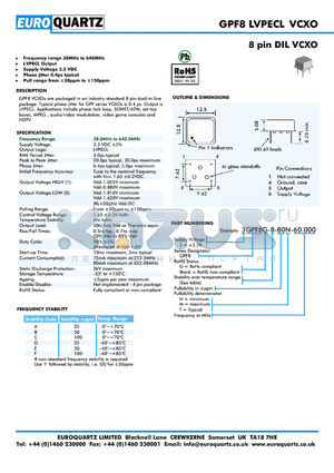 3GPF8-A-80M-60.000 datasheet - 8 pin DIL VCXO