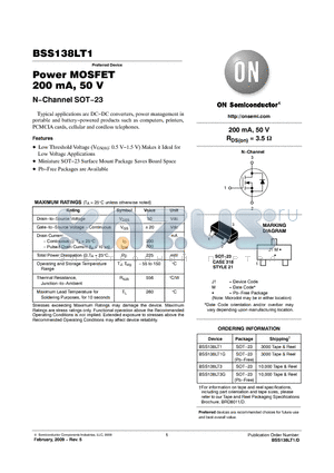 BSS138LT1G datasheet - Power MOSFET 200 mA, 50 V