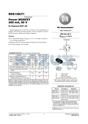 BSS138LT1_05 datasheet - Power MOSFET 200 mA, 50 V N−Channel SOT−23