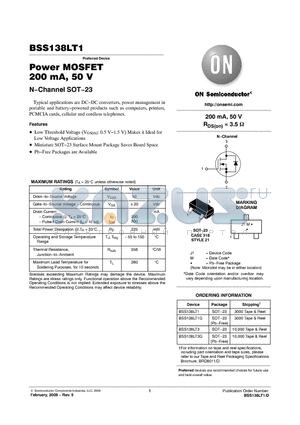 BSS138LT1_09 datasheet - Power MOSFET 200 mA, 50 V