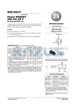 BSS138LT3G datasheet - Power MOSFET 200 mA, 50 V