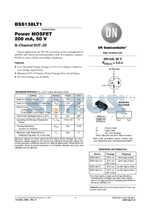 BSS138LT3G datasheet - Power MOSFET 200 mA, 50 V N−Channel SOT−23