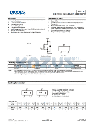 BSS138TA datasheet - N-CHANNEL ENHANCEMENT MODE MOSFET