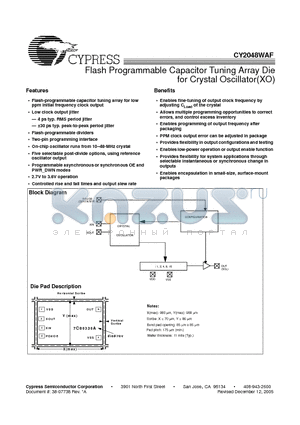 CY2048WAF datasheet - Flash Programmable Capacitor Tuning Array Die for Crystal Oscillator(XO)