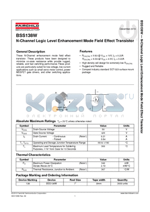 BSS138W datasheet - N-Channel Logic Level Enhancement Mode Field Effect Transistor